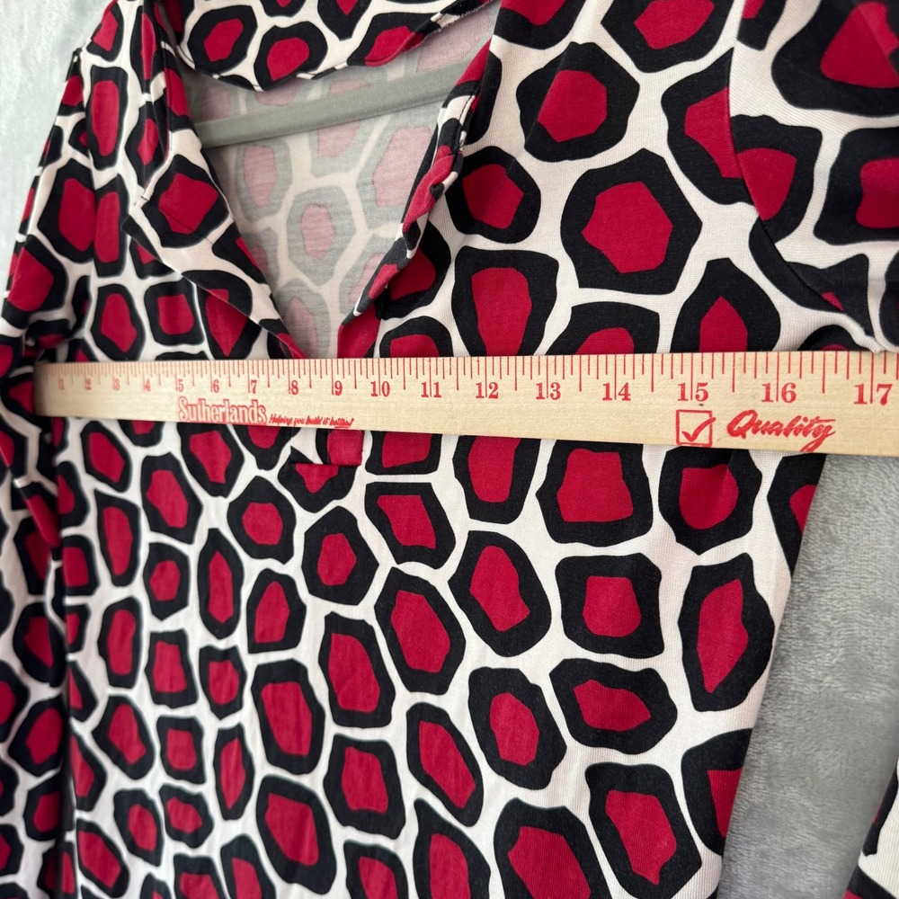 Diane von Furstenberg Reina Red Black Geometric Silk Jersey Mini Dress Size 2 - Picture 11 of 14